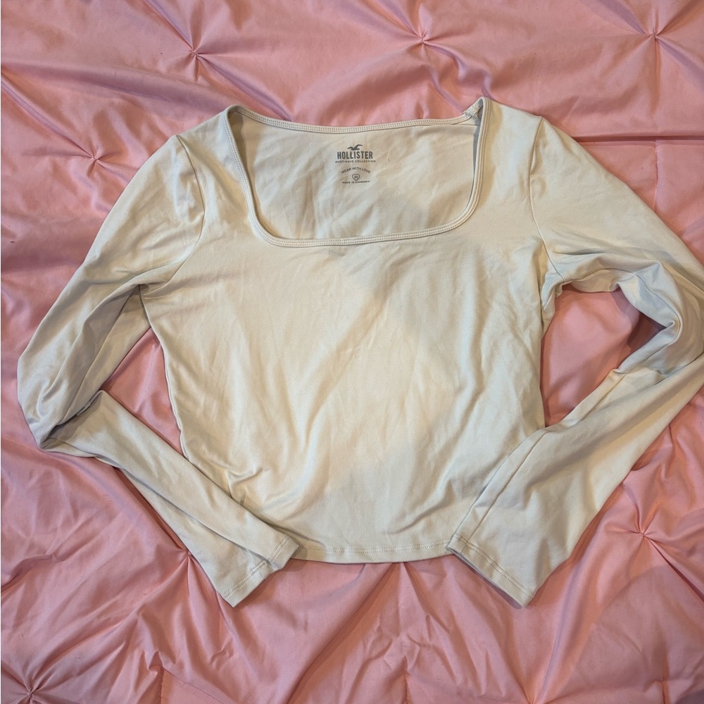 Hollister Square Neck Cream Long Sleeve Top